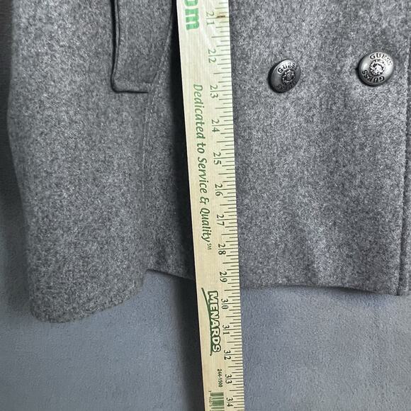 Guess Wool Coat Women’s Sz L Gray Double Breasted Knit Collar Winter Classic - Picture 6 of 8